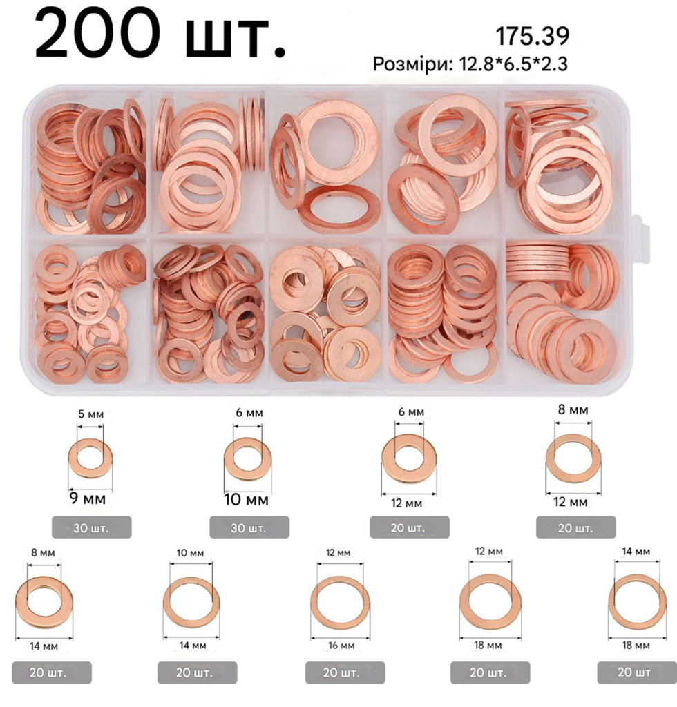 Copper washers M5 (200 pcs per box) — sealing washer set